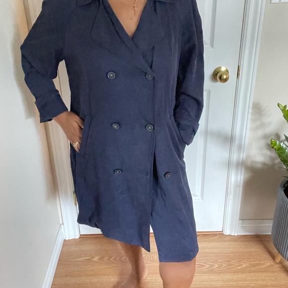 TOPSHOP | Oversized Navy Blue Trench | Size 10 - Picture 4 of 13